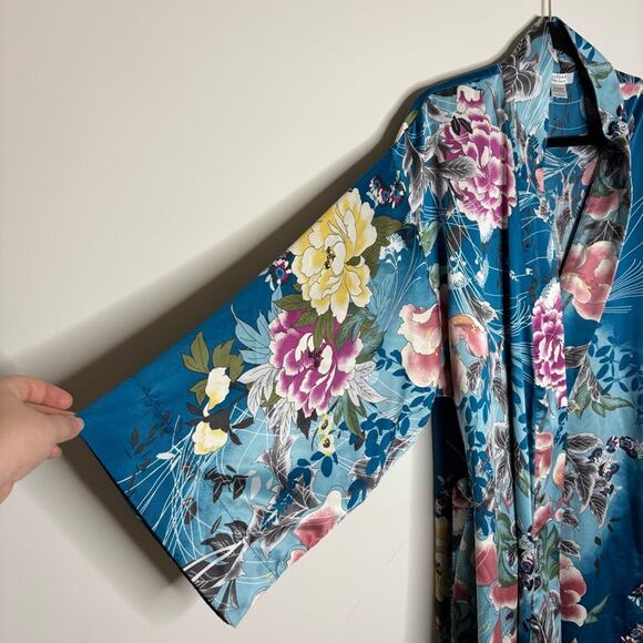 Natori Private luxuries blue floor length soft satin robe women's size large - Picture 5 of 6